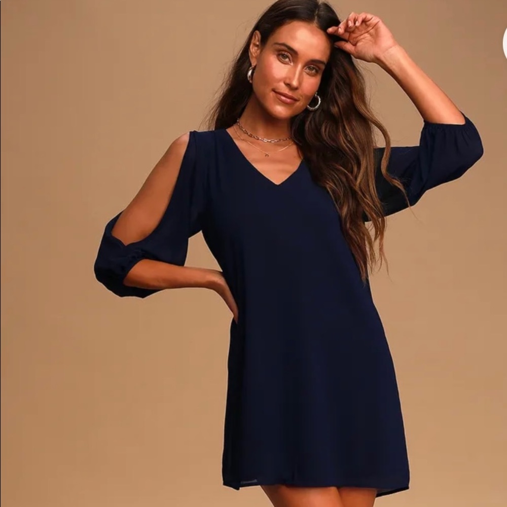 Shifting Dears Navy Blue Long Sleeve Dress by Lulus